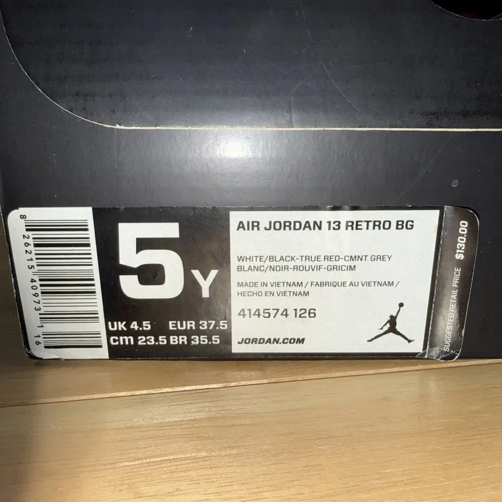 2014 Air Jordan 13 Retro Grey Toe Sz 5Y / 6.5 Women OG BOX 2014 Worn Once